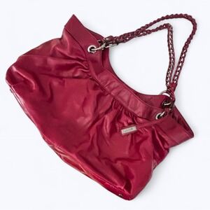 VTG Abro Burgundy Italian‎ Made Leather Tote Purse Leather Wrapped Chain Handles